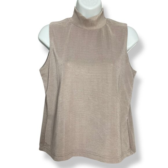 Vintage Jason Maxwell Tank Top Mock Neck Sleeveless Neutral Taupe Women Medium - Picture 1 of 10